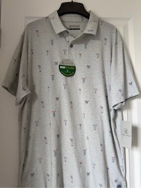 New Men’s PGA Tour Light Gray Printed Polo Shirt — Eco-Focused Casual Tee